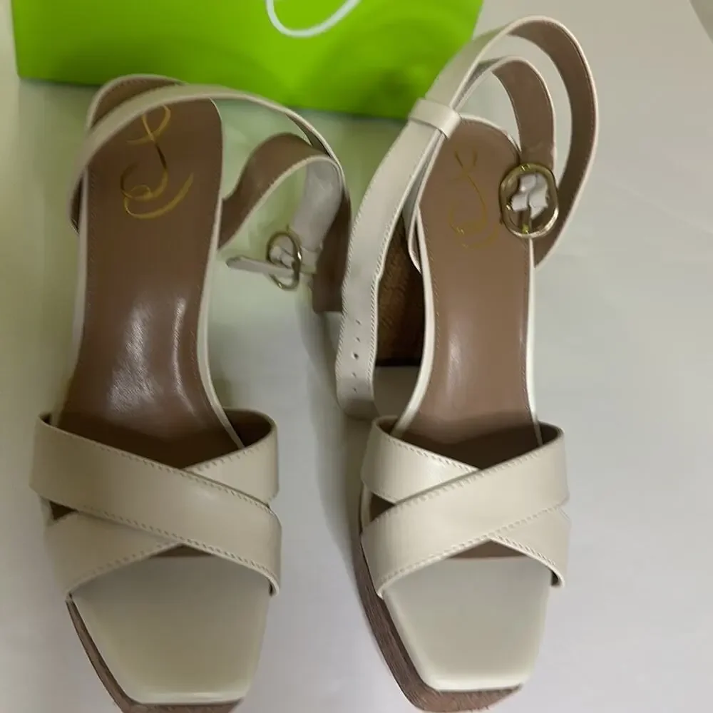 Sam Edelman Cream Platform Block Heel Sandals Size 9 NWT leather - Picture 7 of 13